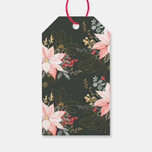 Moderne Winter Bloemen Vrolijk Kerstfeest van en n Cadeaulabel (Achterkant)