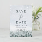 Moderne Winter Bos Bruiloft Save the Date (Staand voorkant)