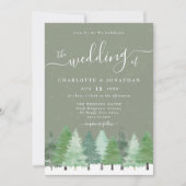 Moderne Winter Bos Bruingroene Huwelijks QR Code Kaart (Voorkant)