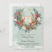 Moderne winter bruiloft rode bessen bloemen vossen kaart (Voorkant)