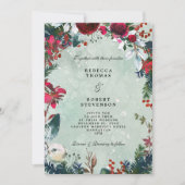 Moderne winter bruiloft rode bloemen sneeuw kaart (Voorkant)