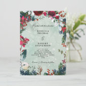 Moderne winter bruiloft rode bloemen sneeuw kaart (Staand voorkant)