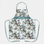 Moderne Winter Cotton Pine Bloempatroon Monogram Schort (Voorkant)