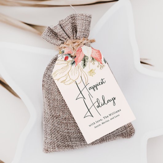 Moderne Winter Floral Happiest Feestdagen familie Cadeaulabel