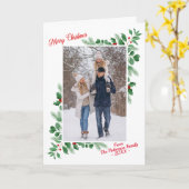 Moderne Winter Foliage Merry-kerstfoto Kaart (Gele Bloem)