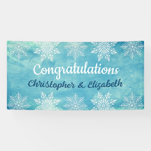 Moderne winter gefeliciteerd Verloving bruiloft Spandoek (Horizontaal)