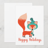 Moderne Winter Hoed Vos Feestdagenkaart (Voorkant / Achterkant)