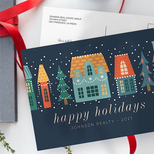 Moderne Winter Kerststad Business Briefkaart
