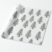 Moderne Winter Pine Groene Boom Kerst wrap Cadeaupapier (Uitgerold)