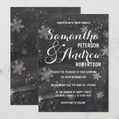 Moderne winter sneeuwvlokken krijtbord bruiloft kaart (Voorkant / Achterkant)