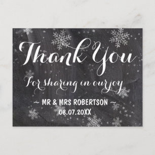 Moderne winter sneeuwvlokken krijtbord dank u briefkaart