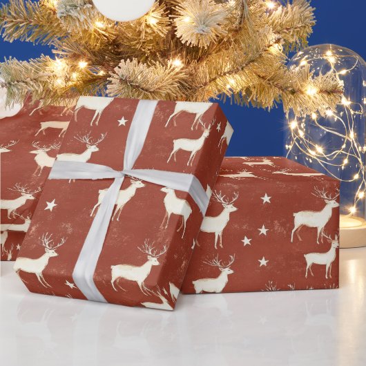 Moderne Winter Stag Rood Cadeaupapier (Feestdagen)