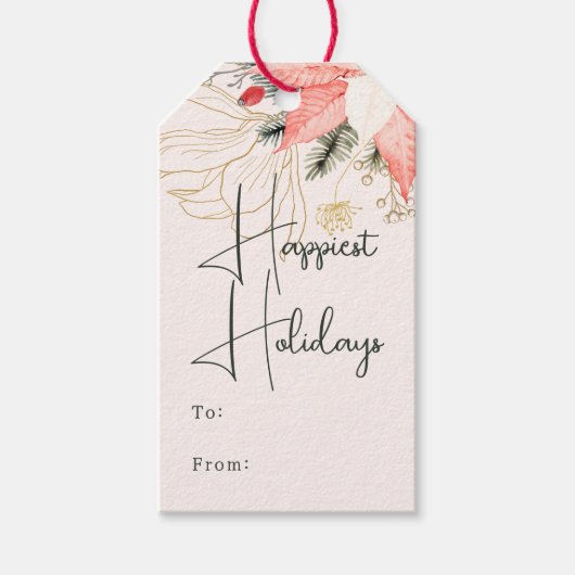 Moderne winterbloemengelukkigste Feestdagen van en Cadeaulabel (Voorkant)