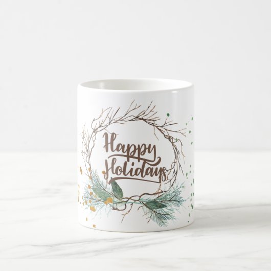 Moderne winterbos dennentakken krans feestdagen koffiemok (Center)