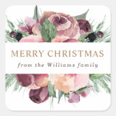 Moderne wintergroenblijvende Merry Christmas Vierkante Sticker (Voorkant)