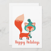 Moderne Winterhoed Vos Feestdagenkaart (Voorkant / Achterkant)