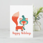 Moderne Winterhoed Vos Feestdagenkaart (Staand voorkant)