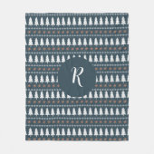 Moderne winterkerstboompatroonmonogram grijs fleece deken (Voorkant)