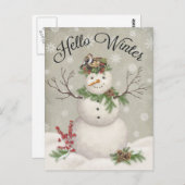 moderne  wintersneeuwman briefkaart (Voorkant / Achterkant)