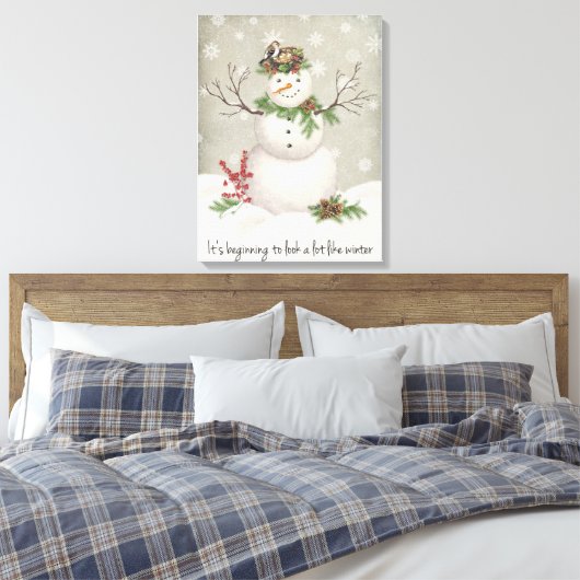 moderne  wintersneeuwman canvas afdruk (Insitu (Slaapkamer))