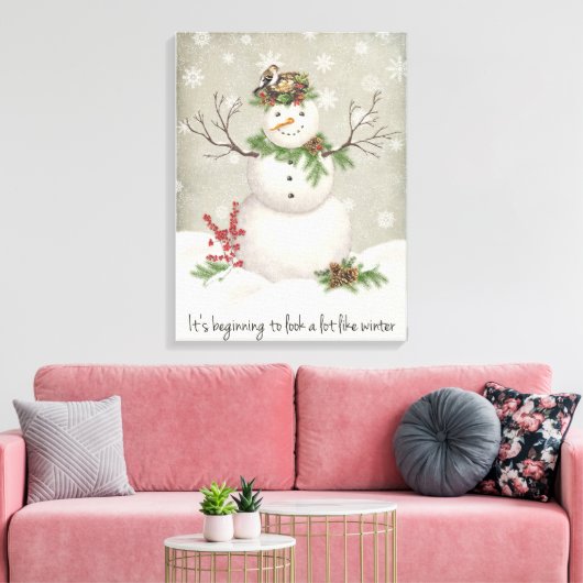 moderne  wintersneeuwman canvas afdruk (Insitu (Woonkamer))