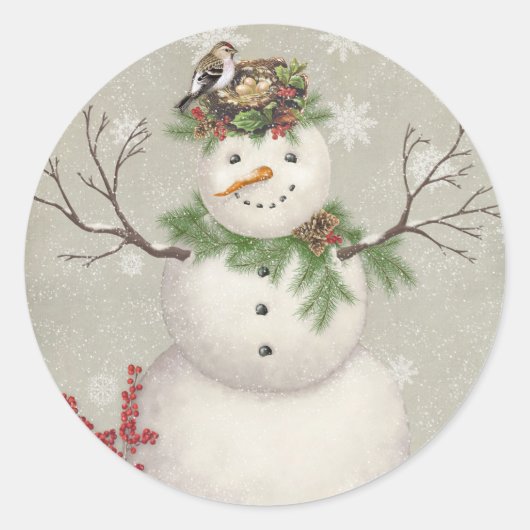 moderne wintersneeuwman ronde sticker (Voorkant)
