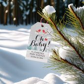 Moderne wintersneeuwscène in het Baby shower Cadeaulabel