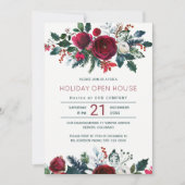 Moderne wintervakantie met rode bloemen kaart (Voorkant)