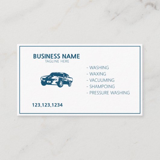 Moderne Wit en Blauw Mobiele Autowas & Details Visitekaartje (Voorkant)