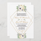 Moderne Wit en Goud Geometrische Bloemen Uitnodigi Kaart (Voorkant / Achterkant)
