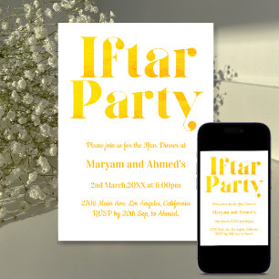 Moderne Wit en Gouden Iftar Party Kaart
