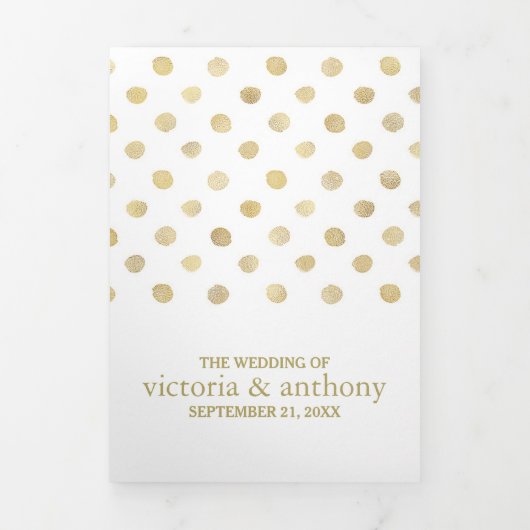 Moderne Wit & Goud Polka Dots Bruiloft Suite Drieluik Uitnodiging (Cover)