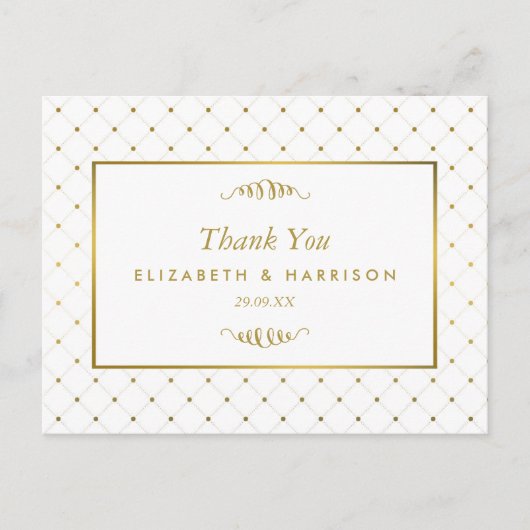 Moderne Wit & Gouden Folie Effect Bruiloft Dank u Briefkaart (Voorkant)