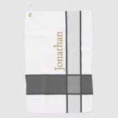Moderne wit grijs en goud minimalistische aangepas golfhanddoek (Voorkant)