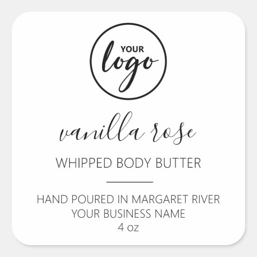 Moderne Wit-wittekende Logo voor body Butter Vierkante Sticker (Voorkant)