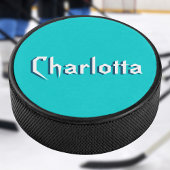 Moderne Witte 3D Aangepaste Naam | Turquoise blauw Hockey Puck