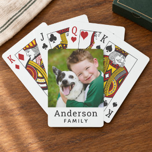 Moderne witte aangepaste familienaam foto pokerkaarten