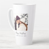 Moderne witte aangepaste vrolijke kerstfoto latte mok (Linkerhoek)