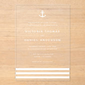 Moderne witte anker nautische bruiloft acryl uitnodigingen (Voorkant)