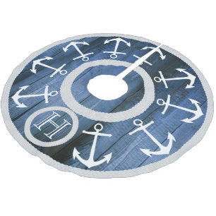 Moderne witte ankers en helling Nautical Blue Wood Kerstboom Rok