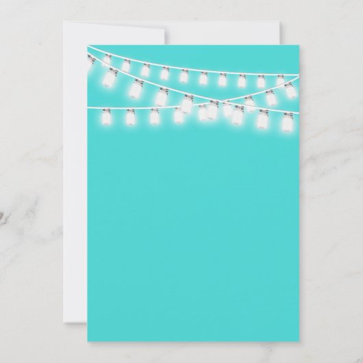 Moderne Witte Blauwgroen Mason Jar String Lights W Kaart (Achterkant)