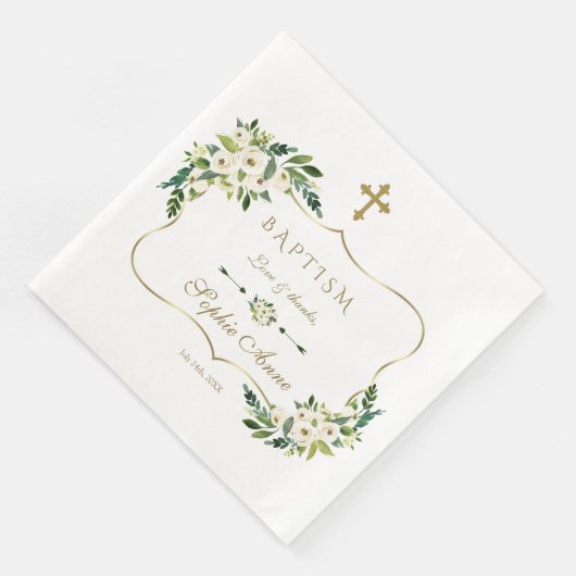 Moderne Witte Bloeiende Bloemige Pioenrozen Doop Servet (Hoek)