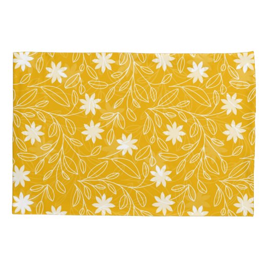 Moderne witte bloem blad geel kussensloop (Achterkant-Links)