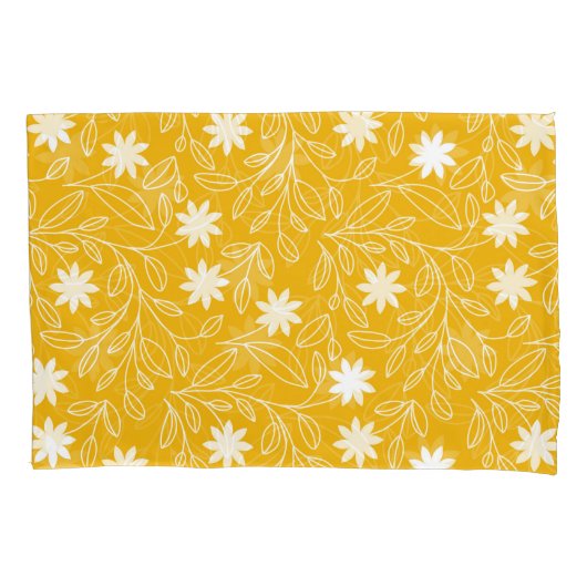 Moderne witte bloem blad geel kussensloop (Voorkant-Links)