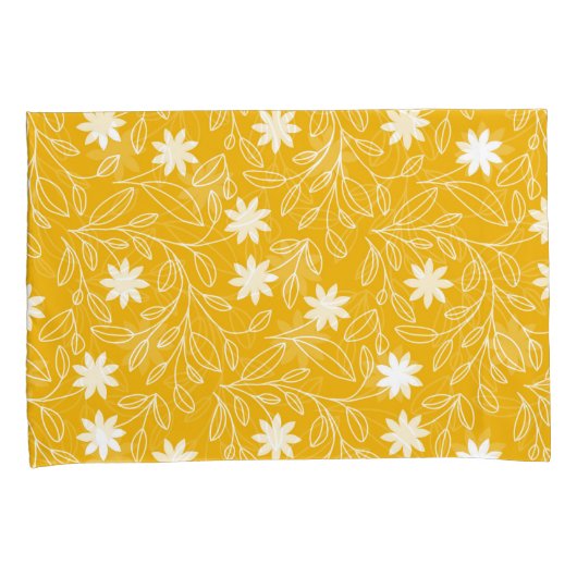 Moderne witte bloem blad geel kussensloop (Voorkant-Rechts)