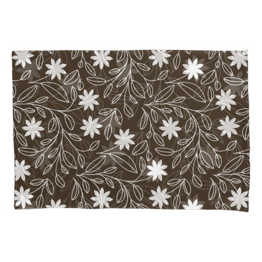 Moderne witte bloem blad Mocha bruin Kussensloop (Voorkant-Links)