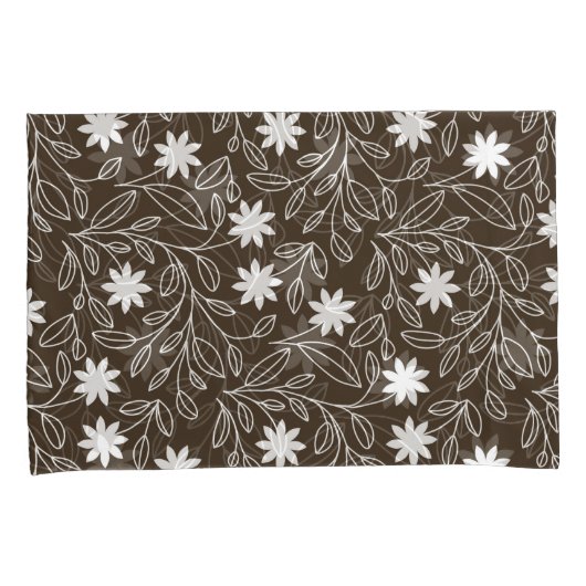 Moderne witte bloem blad Mocha bruin Kussensloop (Voorkant-Rechts)