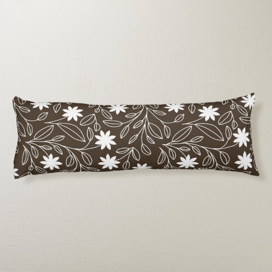 Moderne witte bloem blad Mocha bruin Lichaamskussen (Achterkant)