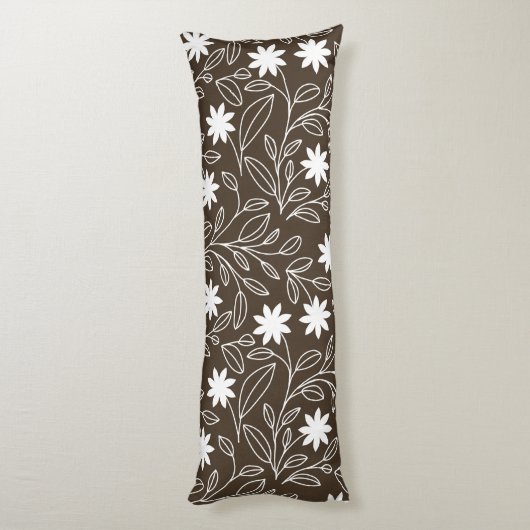 Moderne witte bloem blad Mocha bruin Lichaamskussen (Achterkant (Verticaal))