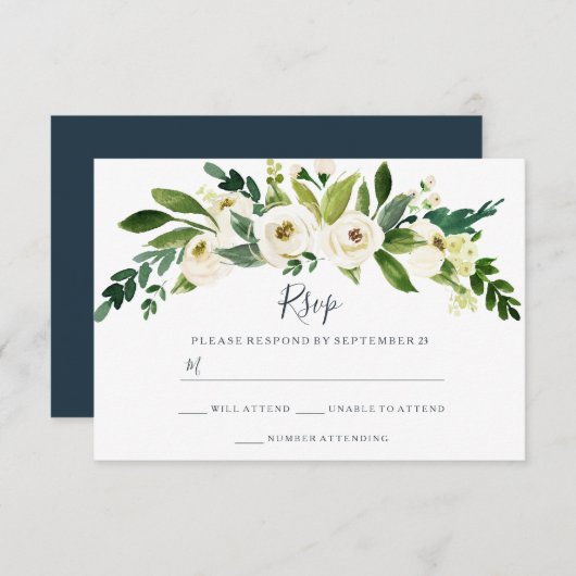 Moderne Witte Bloem Tuin Bruiloft RSVP (Voorkant / Achterkant)